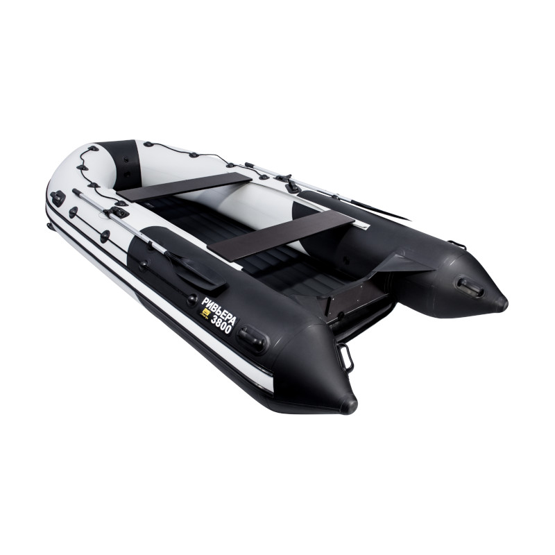 Надувная лодка Ривьера 3800 Килевое надувное дно "Комби" светло-серый/черный