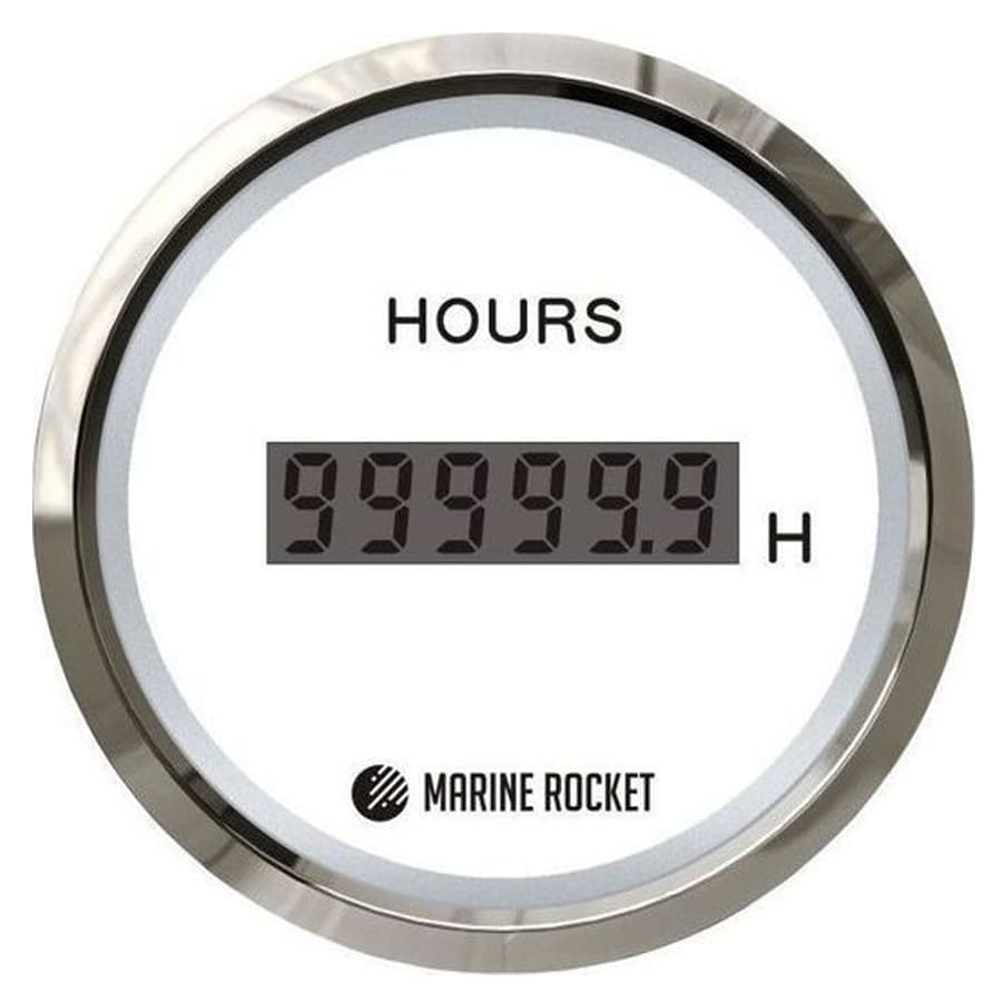 Счетчик моточасов цифровой 0-99999, 9 ч., бел., нерж. ободок, д. 52 мм.