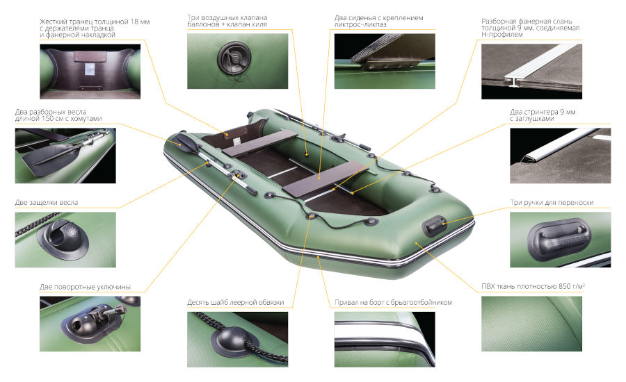 Надувная лодка ПВХ Аква 2900 СКК (слань-книжка + киль).