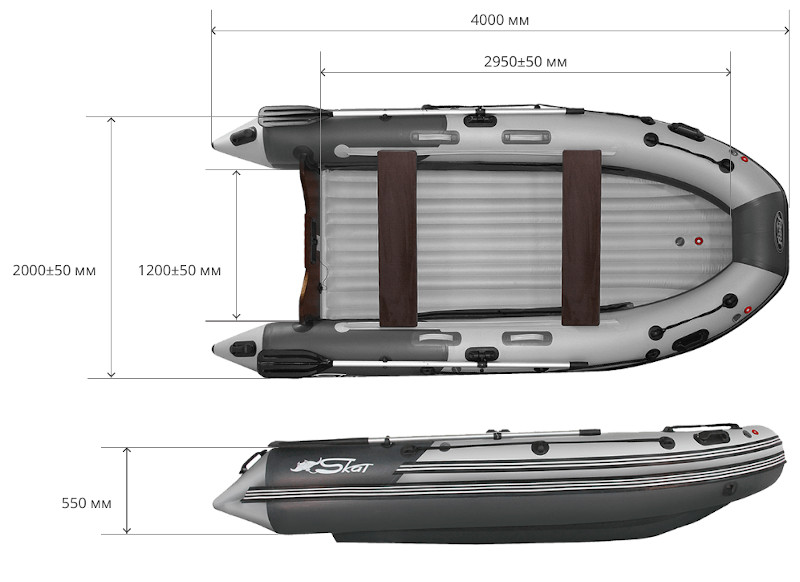 Надувная лодка ПВХ Риф Скат Тритон 400 НД (надувное дно)