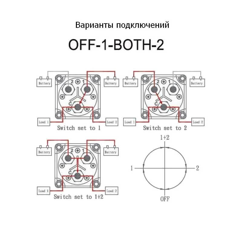 Выключатель массы OFF-1-BOTH-2 (2 АКБ) 300 А 12-48 В.