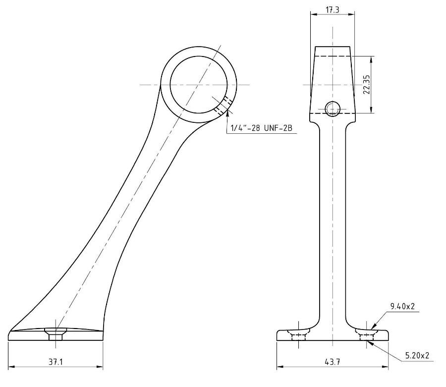 Стойка поручня проходная под трубу 22,2 мм., поперечная, высота 127 мм.
